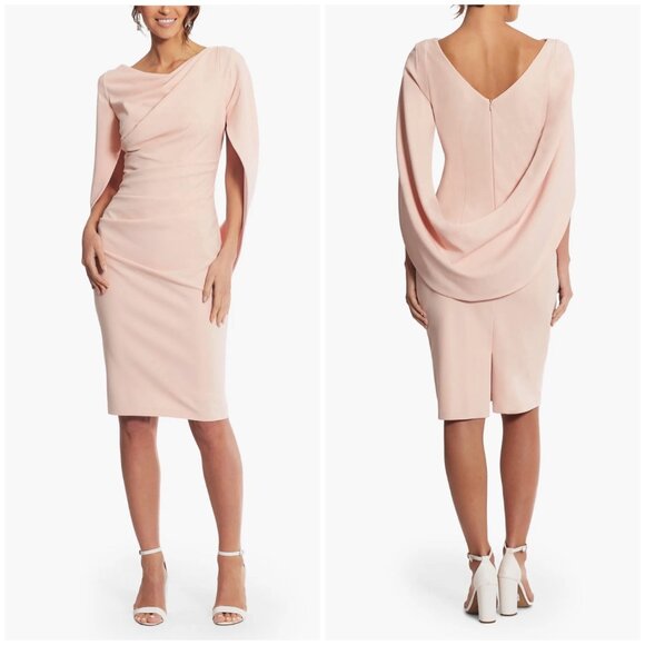 Betsy & Adam Cape Sleeve Crepe Sheath Dress in Blush Size 6 - Picture 13 of 14